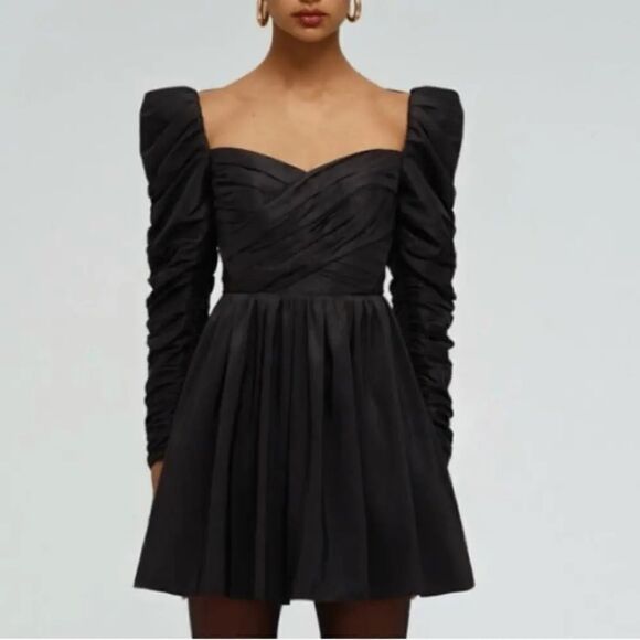 Self Portrait Black Taffeta Mini Dress - Picture 2 of 10